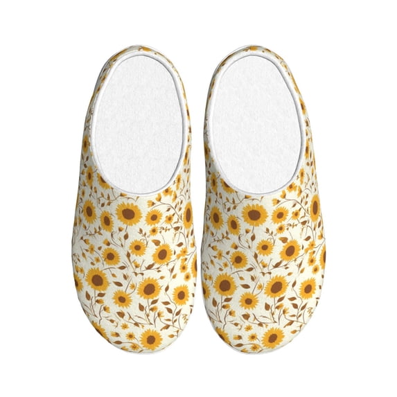 Lsque Brown Leaf Sunflower Pattern Womens Comfort Cotton on Scuff With Memory Foam and Anti-skid Sole Slipper-44/45