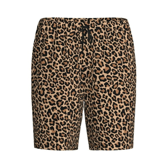 Lsque Brown Leopard Mens Sleep Pajama Shorts,Short Pajama Pants, Cotton Ultra-Soft Knit-Medium