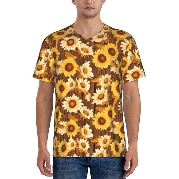 Lsque Brown Wood Grain Sunflower B Pattern Mens Polo Golf Shirts Funny Graphics Shorts Sleeve Button Shirts Baseball T-shirt-Medium