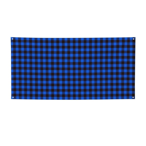 Lsque Buffalo Plaid Blue Black Pattern Party Banner, Festive Banner , Holiday Celebrations and Events for Carnival Birthday Party Festival Decorations-Small