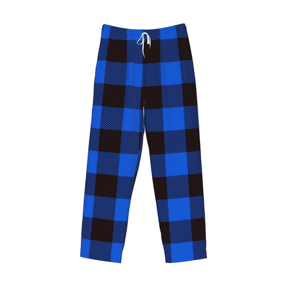 Lsque Buffalo Plaid Blue Black Print Men's Pajama Pants, Lounge Pant - Comfortable Home Wear,Elastic Waistband, Stylish Design-Small