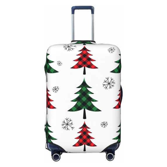 Lsque Buffalo Plaid Christmas Trees Printed Luggage Cover, Travel Luggage Protector,Scratch and Dirt Resistant, Fits 18-32 Inch Luggage - Large