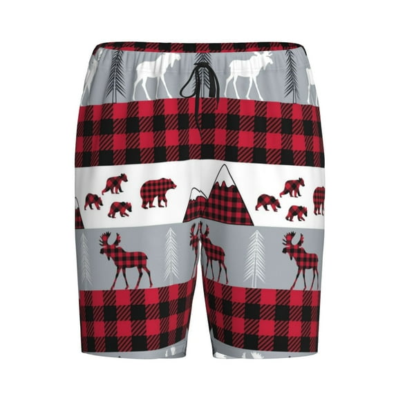 Lsque Buffalo Plaid Forest Mens Sleep Pajama Shorts,Short Pajama Pants, Cotton Ultra-Soft Knit-Large