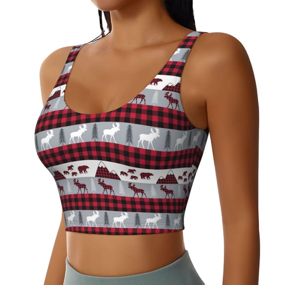 Lsque Buffalo Plaid Forest Printed Women'S Sports Bra, Compression, Moisture Wicking, High-Impact Sports Bra For Women,Supportive sports bra-