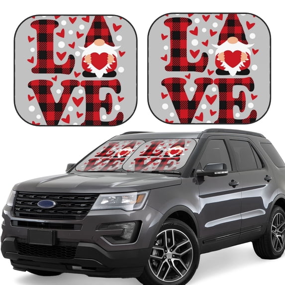 Lsque Buffalo Plaid Love And Gnome 2 PCS Windshield Sun Shade | CarFoldable Window Covers | Car Accessories Reflect UV for Universal Cars SUV Truck | Small