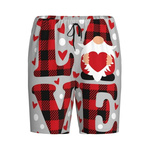 Lsque Buffalo Plaid Love And Gnome Mens Sleep Pajama Shorts,Short Pajama Pants, Cotton Ultra-Soft Knit-Small