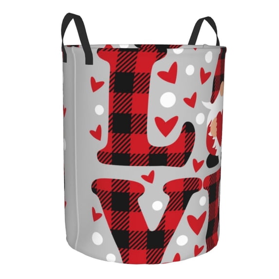 Lsque Buffalo Plaid Love And Gnome pattern Laundry Hamper Basket, Tall Woven Rope Hamper Basket for Clothes, Lightweight Storage Basket, Collapsible Waterproof-Medium
