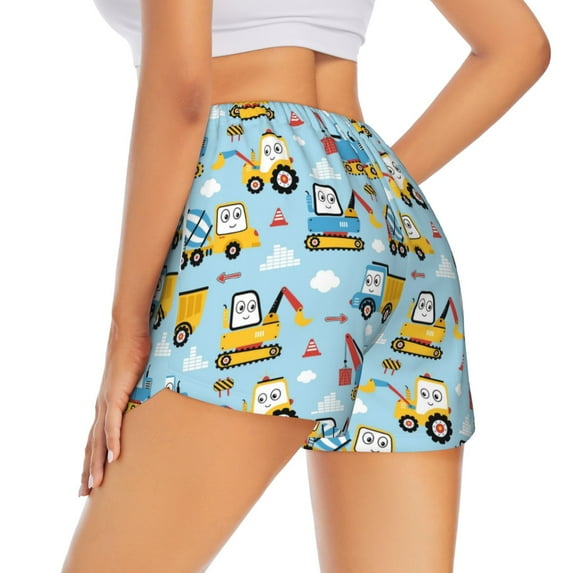 Lsque Building Truck Printed Women's Running Shorts with Liner Pockets,Elastic Quick Dry Workout Athletic Gym Yoga Shorts,Womens High Waist Shorts-Medium