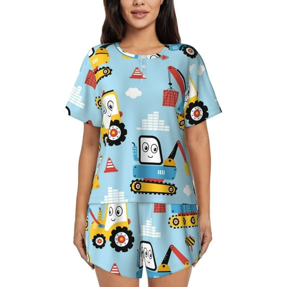 Lsque Building Truck Women's Short-Sleeved Pajama Set - 2 Piece Soft and Lightweight Sleepwear Set-X-Large