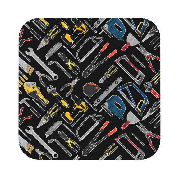 Lsque Building hand tools Pattern 4" Drink Coasters Set of 6, Leather Absorbent Coasters, Table Coaster Set Decorative Coffee Cup Coasters Housewarming Gift,Square