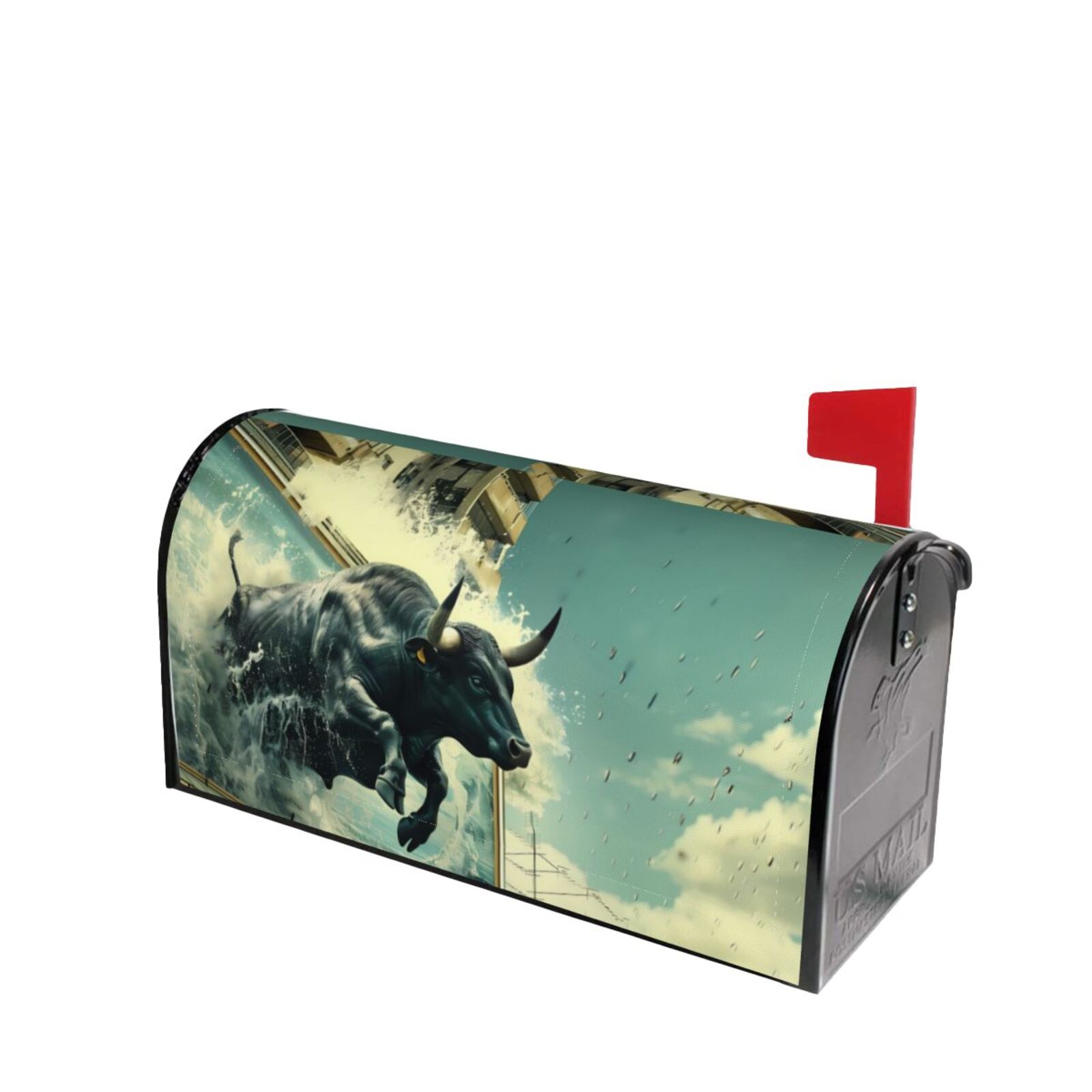 Lsque Bull Charging Through Waves Mailbox Cover Standard Size