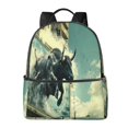 thumbnail image 1 of Lsque Bull Charging Through Waves Pattern Backpack – School Travel Canvas Daypack with Ergonomic Padded Straps, Multiple Compartments & Leather Handle, 1 of 5
