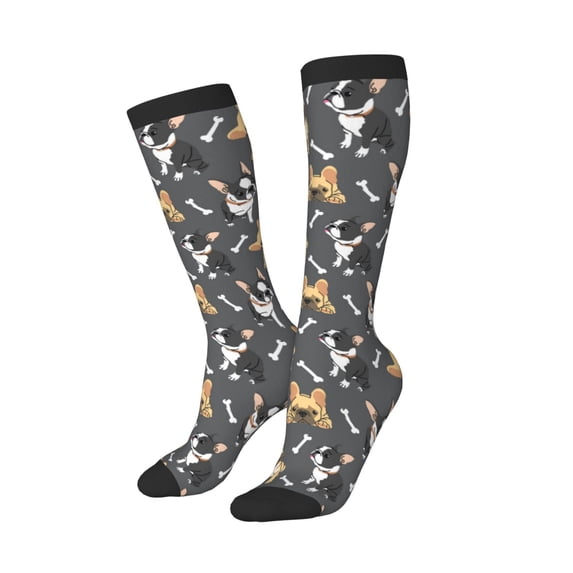 Lsque Bulldog And BONES Printed Crew Socks Men's Women's LightWeight Thin Casual Calf Socks ,Knee High Socks,Cotton Socks