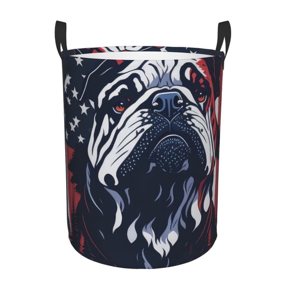 Lsque Bulldog with Forest Flag Pattern Laundry Hamper Basket, Tall Woven Rope Hamper Basket for Clothes, Lightweight Storage Basket, Collapsible Waterproof-Small