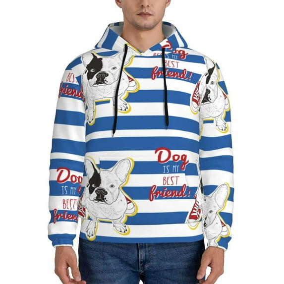 Lsque Bulldog Friend Pattern Casual Men's Hoodie,Hooded Sweatshirt with Kangaroo Pocket,Pullover Hoodie-Medium