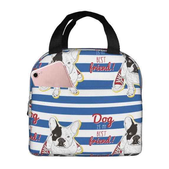 Lsque Bulldog Friend Pattern Lunch Bag Women/Men Insulated Lunch Box,Small Leakproof Cooler Food Lunch Containers Reusable High Capacity Lunch Tote Bags