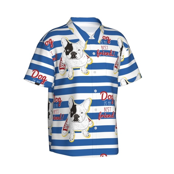 Lsque Bulldog Friend pattern Hawaiian Shirt for Men, Unisex Summer Beach Casual Short Sleeve Button Down Shirts-XX-Large
