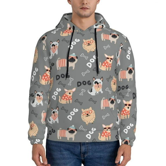 Lsque Bulldog Pattern Casual Men's Hoodie,Hooded Sweatshirt with Kangaroo Pocket,Pullover Hoodie-4X-Large