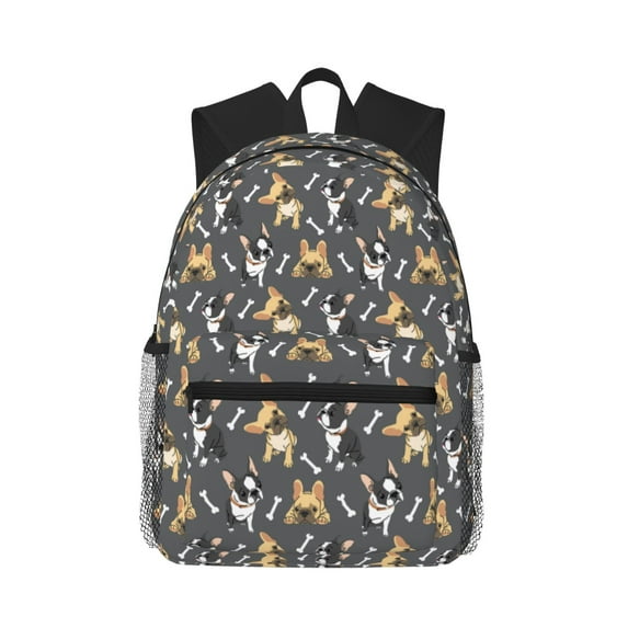 Lsque Bulldog Print Classic Casual Backpack - Large Capacity Water-Resistant Backpack for School, Work, Travel, and Outdoor Activities