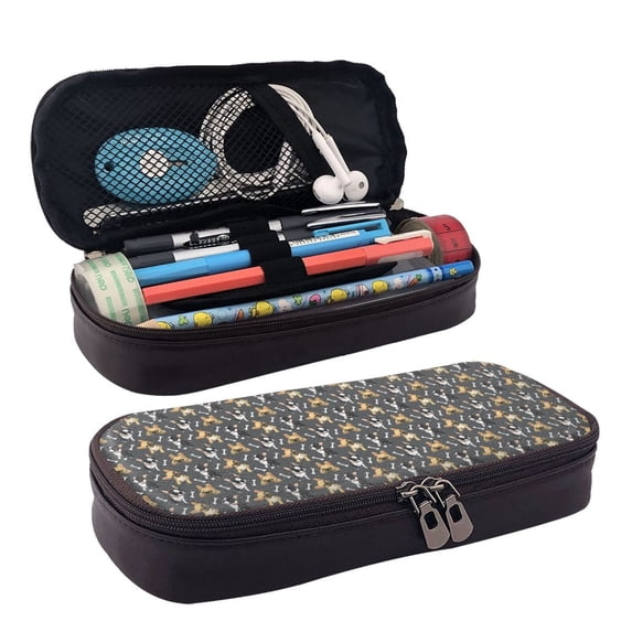 Lsque Bulldog Print Printed Big Capacity PU Leather Pencil Case Large Pencil Pouch Stationery Pen Bag Pencil Holder for Teen