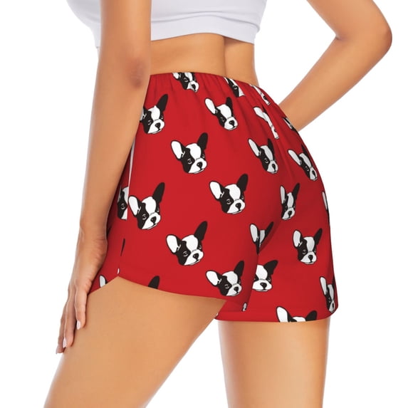Lsque Bulldog Red Printed Women's Running Shorts with Liner Pockets,Elastic Quick Dry Workout Athletic Gym Yoga Shorts,Womens High Waist Shorts-Large