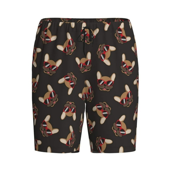 Lsque Bulldog with Sunglasses Mens Sleep Pajama Shorts,Short Pajama Pants, Cotton Ultra-Soft Knit-Small