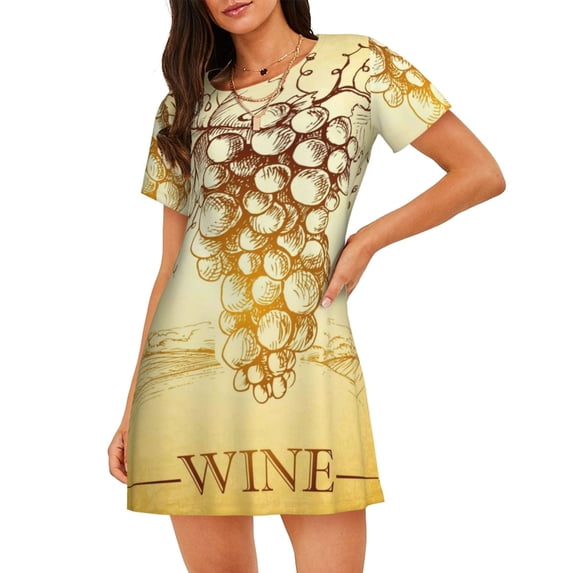 Lsque Bunch of Grapes Pattern Nightgowns for Women Sleep Shirts Short Sleeve Nightshirt Pullover Nightdress Soft Sleepwear Relaxed Fit Nightdress