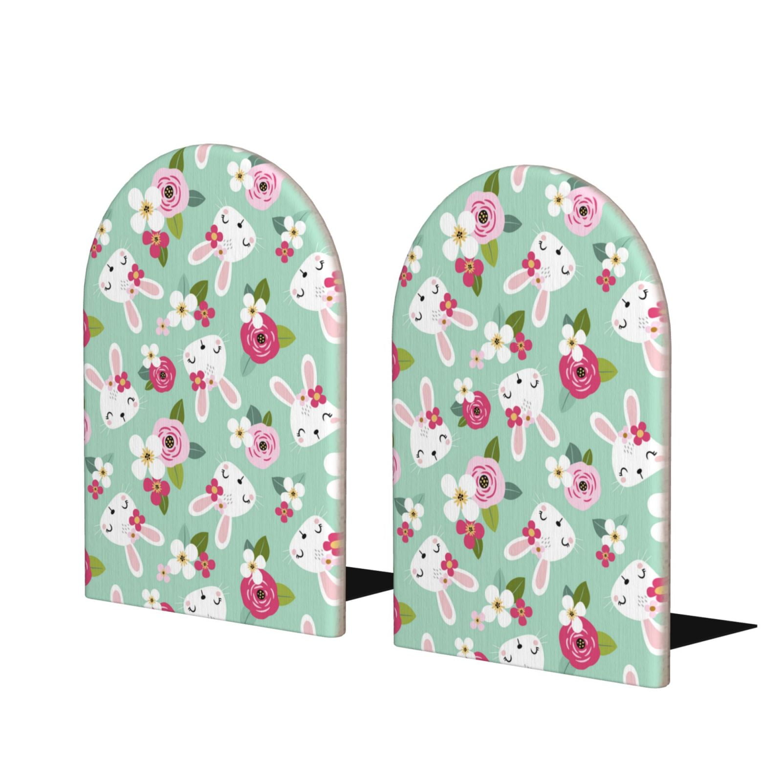Lsque Bunny And Rose Printed Wood Bookends,Non-Skid Bookend for Shelves ...