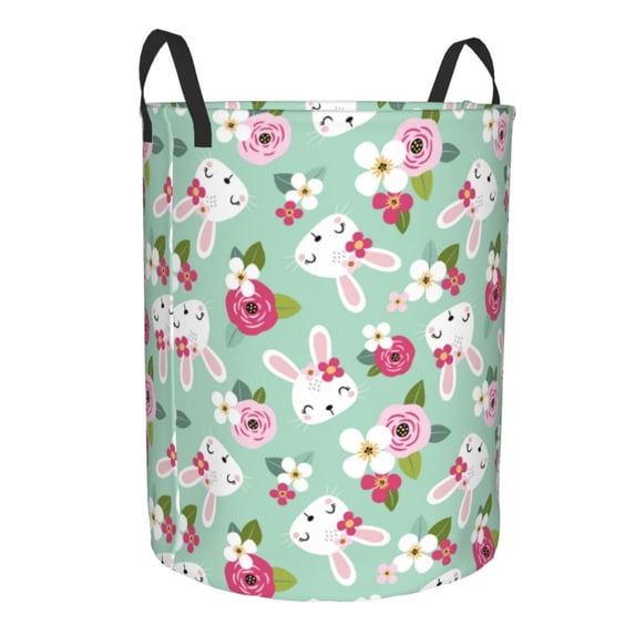 Lsque Bunny And Rose pattern Laundry Hamper Basket, Tall Woven Rope Hamper Basket for Clothes, Lightweight Storage Basket, Collapsible Waterproof-Small