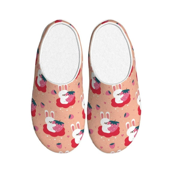 Lsque Bunny And Strawberry Pattern Womens Comfort Cotton on Scuff With Memory Foam and Anti-skid Sole Slipper-46/47