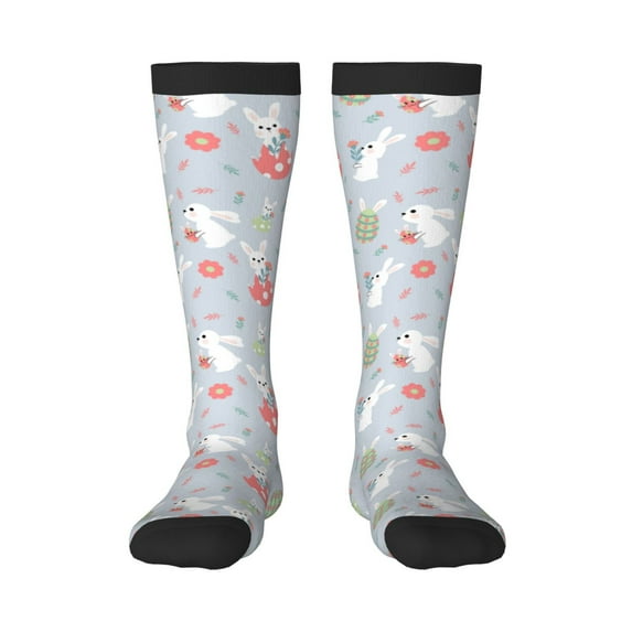 Lsque Bunny cartoon with easter Printed Crew Socks Men's Women's LightWeight Thin Casual Calf Socks ,Knee High Socks,Cotton Socks