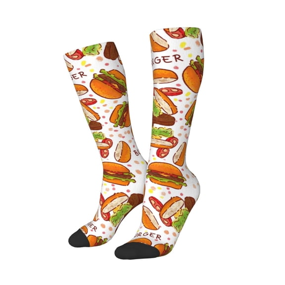 Lsque Burger Printed Crew Socks Men's Women's LightWeight Thin Casual Calf Socks ,Knee High Socks,Cotton Socks