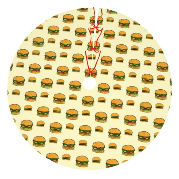 Lsque Burgers And Hot Dogs Print Christmas Tree Skirt, Tree Skirt with Ties or Velcro, Perfect for Holiday Decorations, Halloween, and New Year-36"