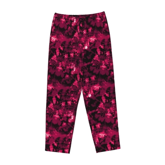 Lsque Burgundy Tie Dye Print Women's Pajama Pants, Lounge Pant - Comfortable Home Wear,Elastic Waistband, Stylish Design-Large