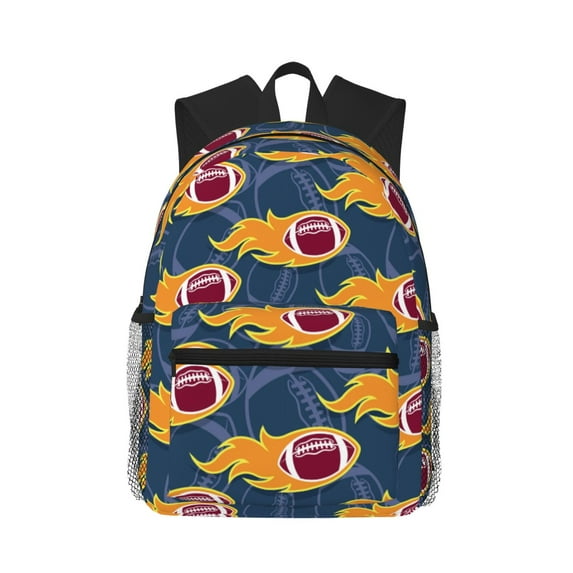 Lsque Burning Rugby Balls Classic Casual Backpack - Large Capacity Water-Resistant Backpack for School, Work, Travel, and Outdoor Activities