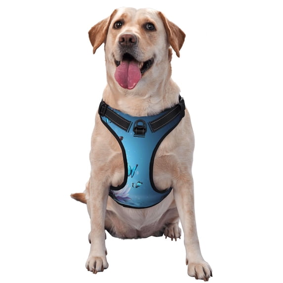 Lsque Butterflies And Waterlily In Water Dog Harness, No-Pull Pet Harness with 2 Leash Clips, Adjustable Soft Padded Dog Vest with Easy Control Handle for Large Dogs-