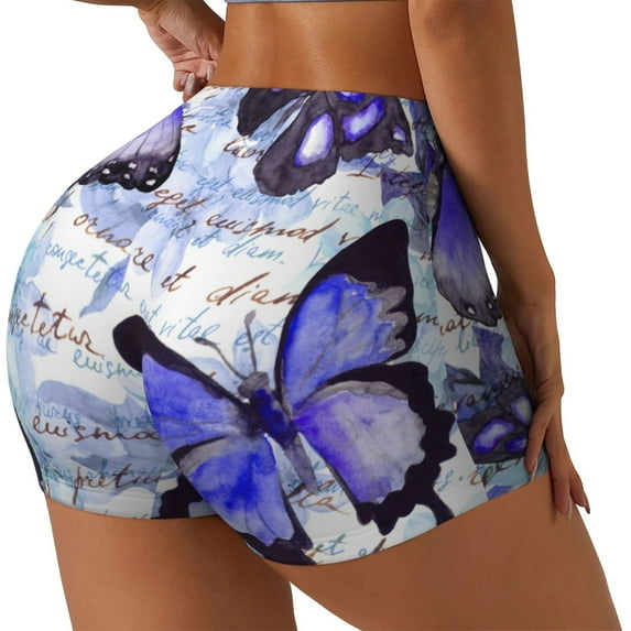 Lsque Butterflies Pattern High Waisted Biker Shorts for Women-Tummy Control Fitness Athletic Workout Running Yoga Gym Shorts,Moisture-Wicking-Small
