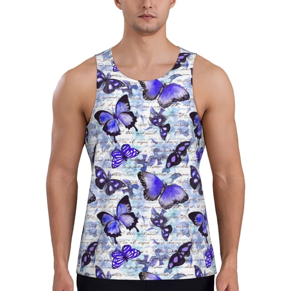 Lsque Butterflies Pattern Mens Tank Tops Muscle Athletic Quick Dry Sleeveless Workout Fitness T Shirts Beach Tank Top, Loose-fit Sleeveless Shirt for Men-Medium