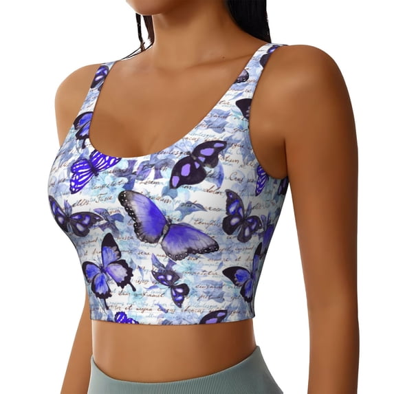 Lsque Butterflies Printed Women'S Sports Bra, Compression, Moisture Wicking, High-Impact Sports Bra For Women,Supportive sports bra-Small