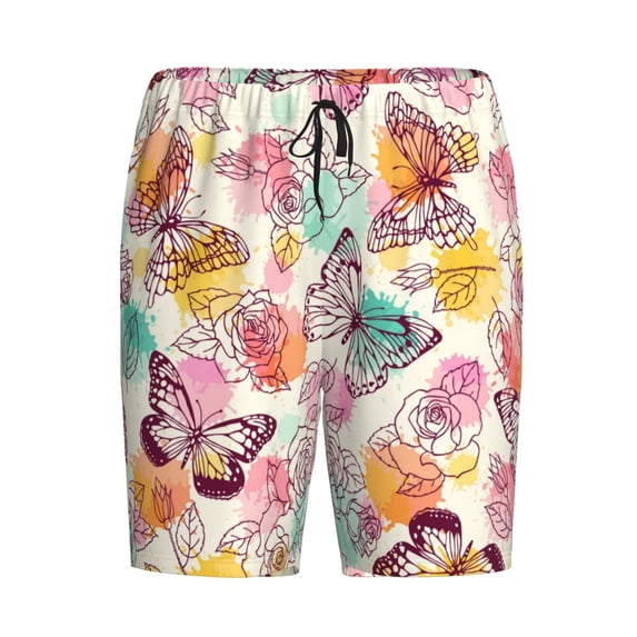 Lsque Butterflies and Roses Mens Sleep Pajama Shorts,Short Pajama Pants, Cotton Ultra-Soft Knit-XX-Large
