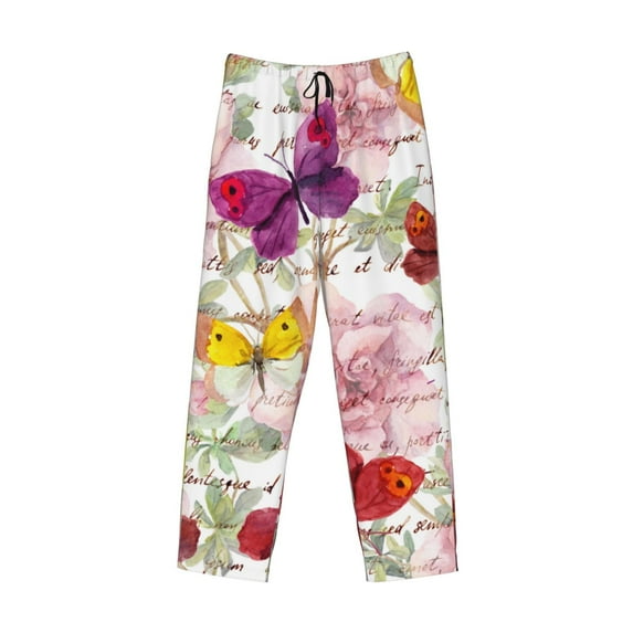 Lsque Butterflies and Vintage Print Men's Pajama Pants, Lounge Pant - Comfortable Home Wear,Elastic Waistband, Stylish Design-Small