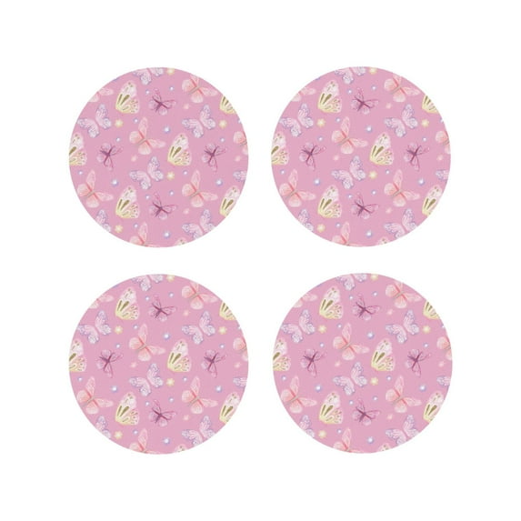 Lsque Butterfly 1 Pattern 4" Drink Coasters Set of 4, PVC Leather Absorbent Coasters, Table Coaster Set Decorative Coffee Cup Coasters Housewarming Gift -Round Shape