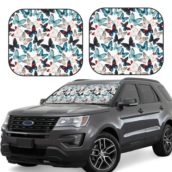 Lsque Butterfly 2 PCS Windshield Sun Shade | CarFoldable Window Covers | Car Accessories Reflect UV for Universal Cars SUV Truck | Medium