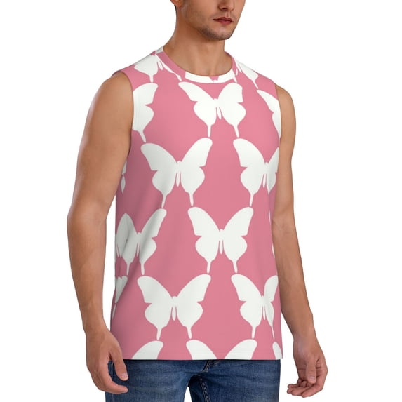 Lsque Butterfly 2 Print Men's Cotton Blend Sleeveless Muscle Shirts (S-3XL)- Moisture Wicking, Odor Protection, UPF 30+,Medium