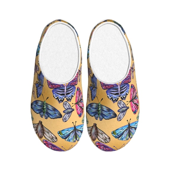 Lsque Butterfly 3 Pattern Womens Comfort Cotton on Scuff With Memory Foam and Anti-skid Sole Slipper-40/41