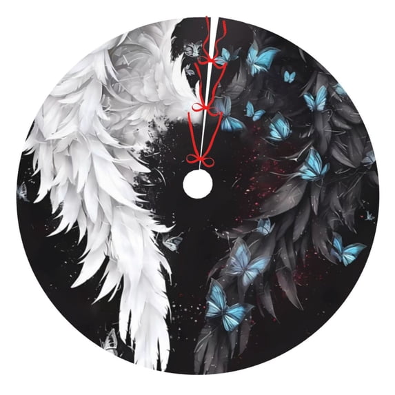 Lsque Butterfly Angel Wings Art Print Christmas Tree Skirt, Tree Skirt with Ties or Velcro, Perfect for Holiday Decorations, Halloween, and New Year-30"