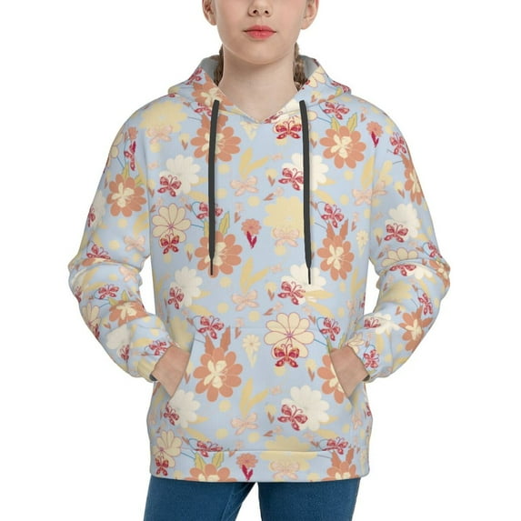 Lsque Butterfly Flower Patten Youth Hoodie Sweatshirt Pullover with Kangaroo Pocket Boys and Girls Hoodie Warm Hoodie for Kids-Small