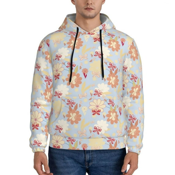 Lsque Butterfly Flower Pattern Casual Men's Hoodie,Hooded Sweatshirt with Kangaroo Pocket,Pullover Hoodie-3X-Large