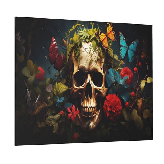 Lsque Butterfly Flower Plant Skull Print Wall Art – Decorative Picture for Living Room, Bedroom, and Office (Horizontal)