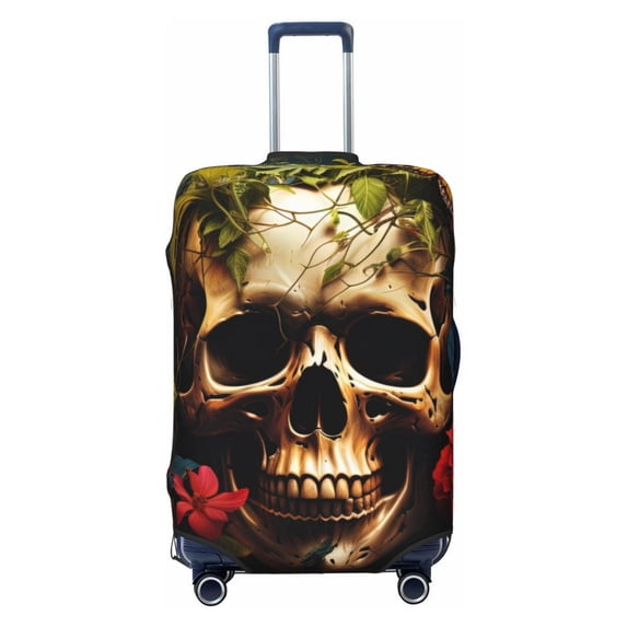 Lsque Butterfly Flower Plant Skull Printed Luggage Cover, Travel Luggage Protector,Scratch and Dirt Resistant, Fits 18-32 Inch Luggage - X-Large
